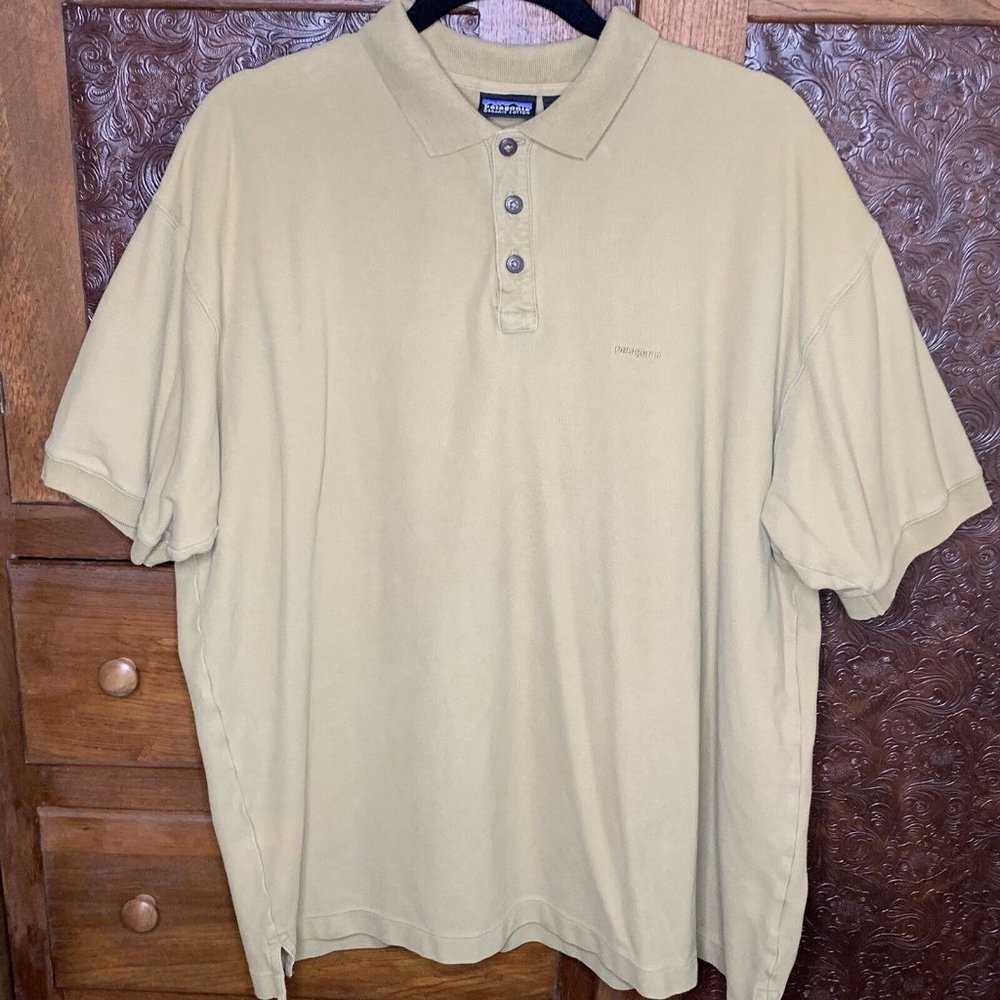 Patagonia Organic Cotton Polo Mens XL Button Collar Pullover Beige SS Shirt